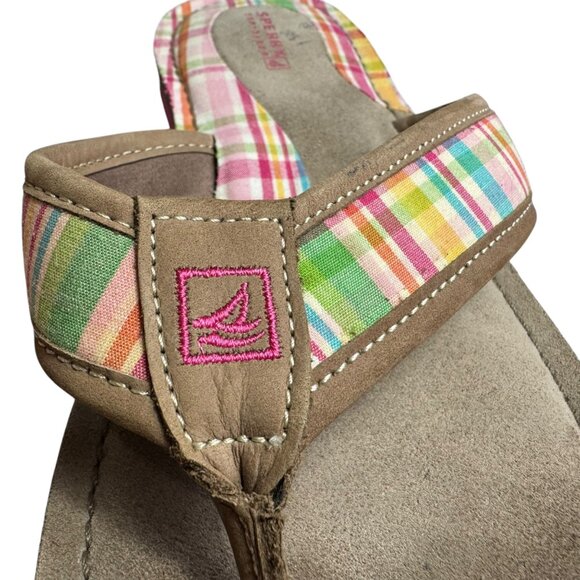 Sperry Top Sider Womens Sz‎ 8 Pink Plaid Suede Leather Sandals Flip Flops Summer - Picture 4 of 11